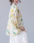 Women's Loose Retro Western Style Elegant Floral Cotton And Linen Shirt