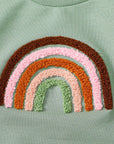 Children's Four-color Towel Embroidery Rainbow Long-sleeved Shirt Fake Drawstring Trousers Two-piece Set