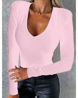 Casual Long-sleeved V-neck Tight Bottoming T-shirt