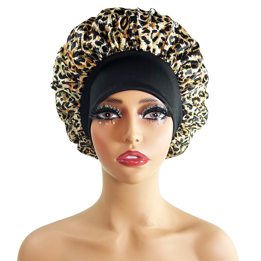 Wide-brimmed Satin Printing Nightcap Beauty Shower Cap Stretch