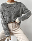 Round Neck Striped Contrast Color Knitted Sweater