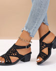 Summer Female Chunky Heel Rhinestone Hollow Out Peep-toe High-heeled Sandals