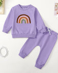 Children's Four-color Towel Embroidery Rainbow Long-sleeved Shirt Fake Drawstring Trousers Two-piece Set