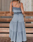 Lady Temperament Elegant Hem Splicing Sling Cake Denim Long Pants