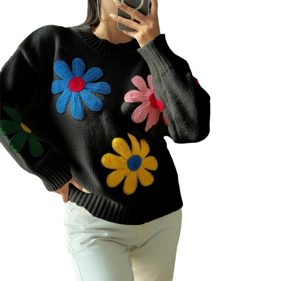 European And American Color Little Flower Thick Sweet Cute Sweater Coat