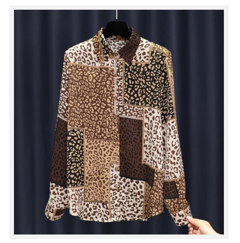 Women's Design Long Sleeve All-match Vintage Leopard Print Shirt