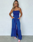 Women's Solid Color High Waist Strap Fitted Waist Jumpsuit