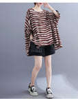 Summer Women's Loose Plus Size Striped Batwing Sleeve T-shirt