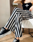 Women's Fashionable Loose Vertical Stripes Slimming Casual Wide-leg Pants