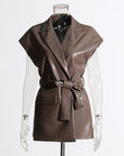 Women's Fashion Retro Elegance Sleeveless Coat PU Leather Vest