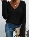 Lace Backless Hollow Out V-neck Pullover Long Sleeve Sweater