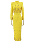 Fashion New Heavy Industry Beads Diamond Inlaid Short Top Long Skirt Suit