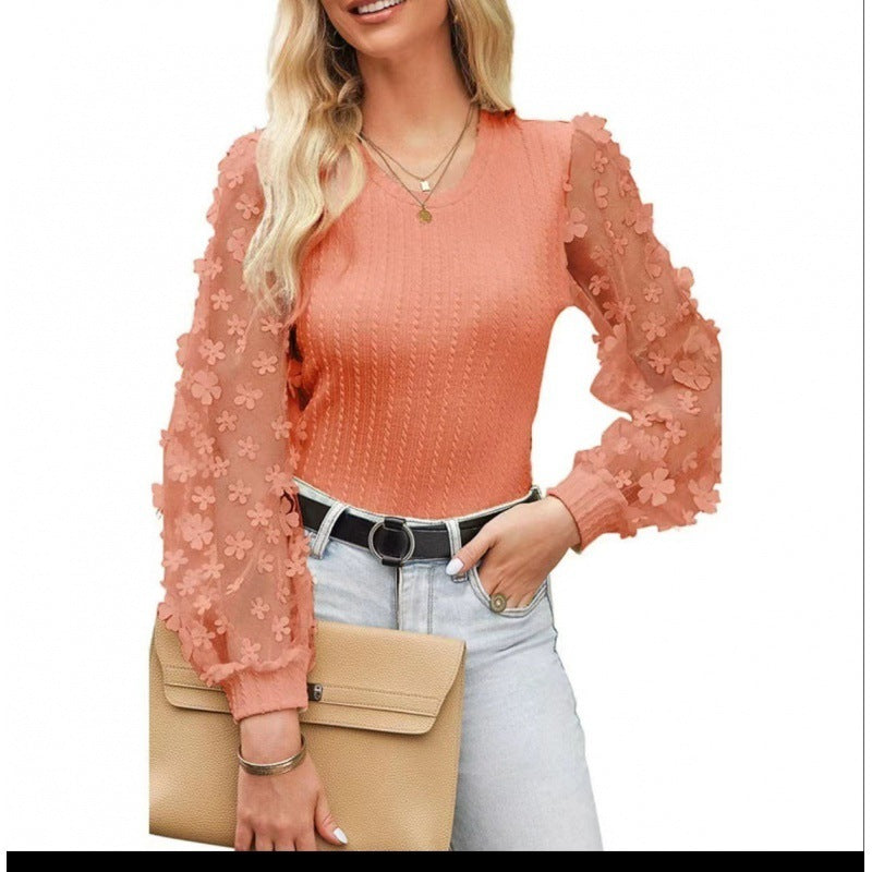 Mesh Round Neck Chiffon Shirt