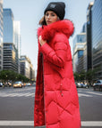 Slim Fit Below The Knee Cotton Coat Big Fur Collar Thickened Padded Jacket