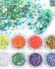 8 Box Mix Glitter Nail Art Powder Flakes Set