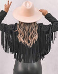 Women's Faux Suede Leather Fringe Jacket Motorcycle Moto Biker Short Open Front Tassel Coat