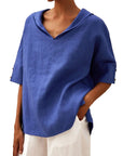 Women's Solid Color Cotton And Linen Loose Shirt