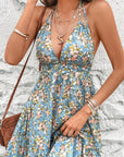 Women's Floral Halter Lace-up Slim Fit Backless Dress