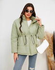 Zipper Cinched Drawstring Cotton Jacket