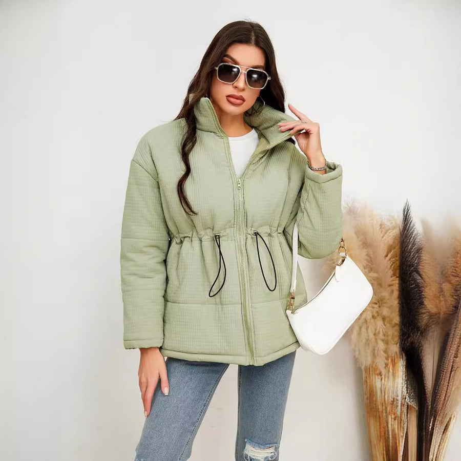 Zipper Cinched Drawstring Cotton Jacket