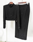 Fashion New Heavy Industry Beads Diamond Inlaid Short Top Long Skirt Suit