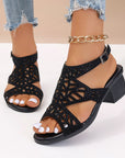 Summer Female Chunky Heel Rhinestone Hollow Out Peep-toe High-heeled Sandals