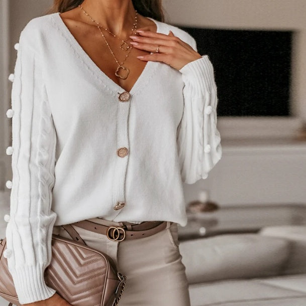 V-neck cardigan sweater