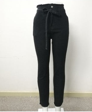 Raw-edged high-rise lace-up jeans