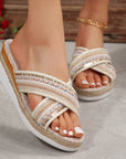 Linen Wedge Sandals Summer Ethnic Style Cross-strap Sandals For Women Non-slip Slides Beach Shoes