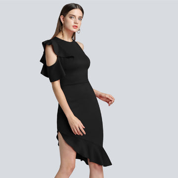 Autumn And Winter New Off-the-shoulder Ruffled Evening Dress