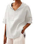 Women's Solid Color Cotton And Linen Loose Shirt