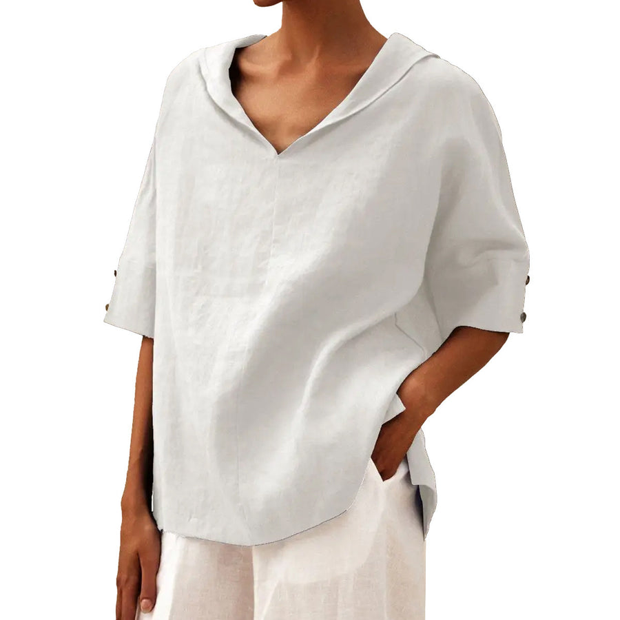 Women's Solid Color Cotton And Linen Loose Shirt