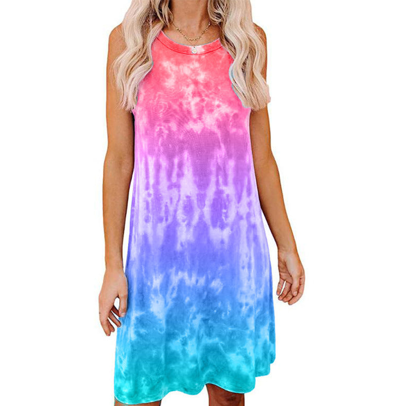 Tie-dye Printed Loose Short-sleeved Dress Women