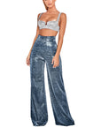 Hot Silver Wide-leg High Waist Wide Leg Pants