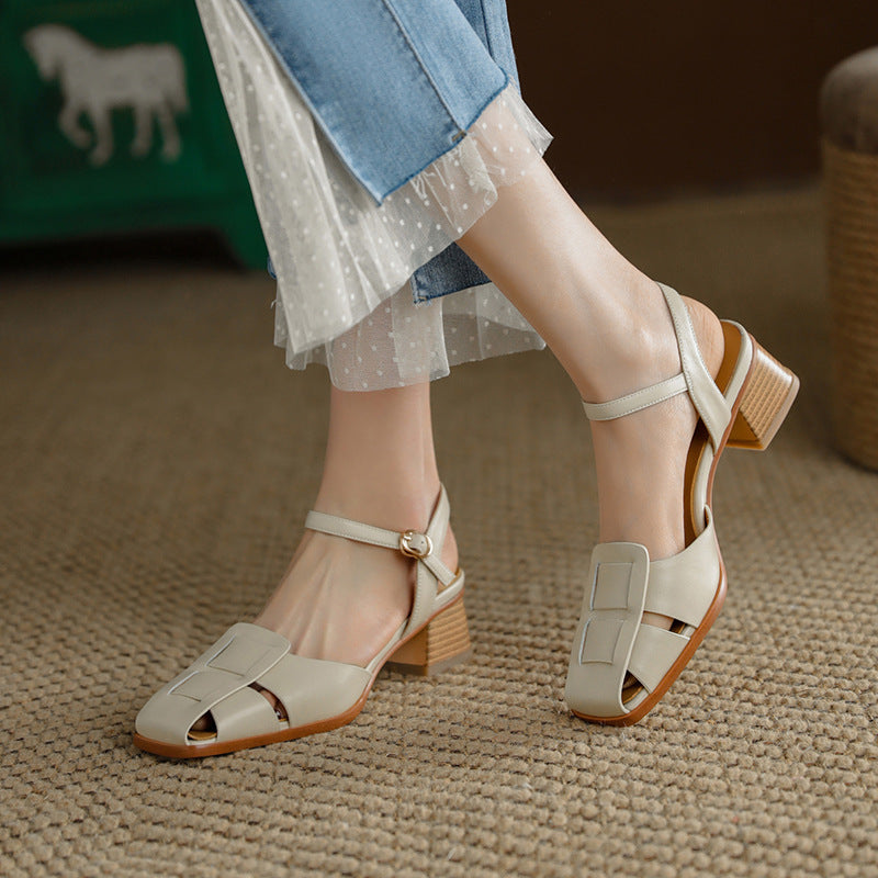 Simple Square Toe Mid-heel Shoes