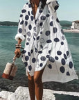 Women's Loose Digital Printing Long-sleeved Lapel Shirt Dress