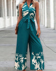 Printing Series Belt Halter Backless Jumpsuit For Women