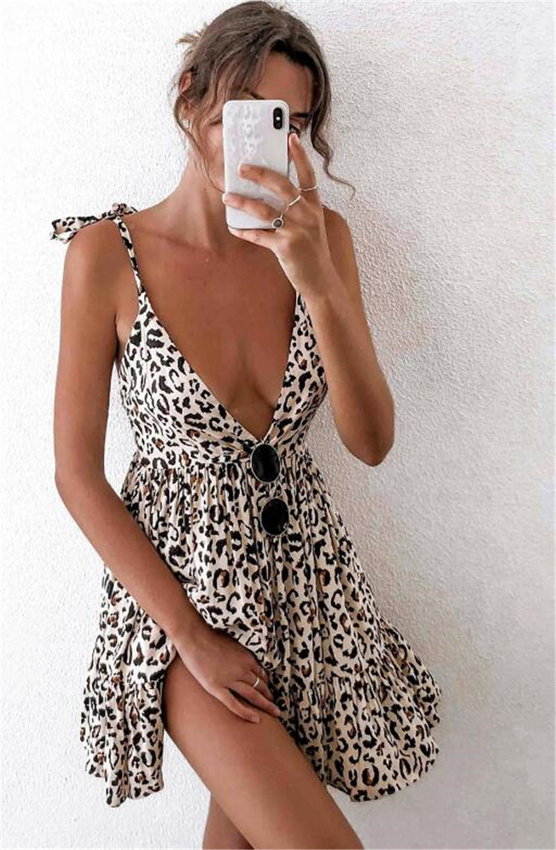 Women's Strappy Low-cut Printed Dress