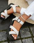 Summer Thick-soled Cross-strap Solid Color Buckle Plus Size Hollow-out Roman Style Sandals