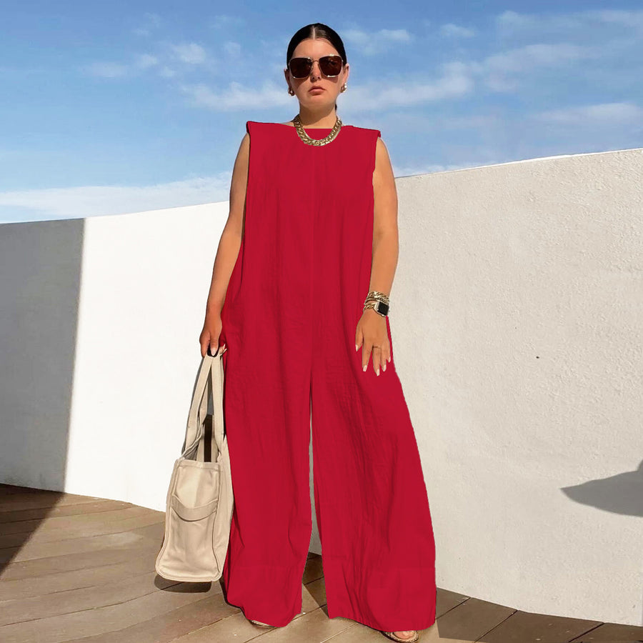 European And American Leisure Solid Color Wide Leg Jumpsuit