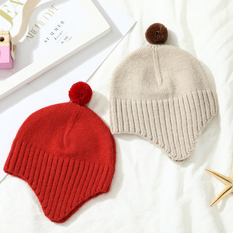 Children's Hat Woolen Cap Male And Female Baby Ear Protection Fluffy Ball