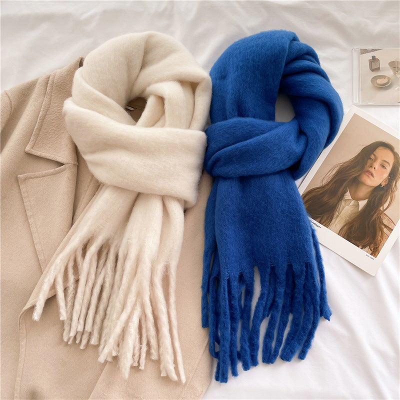 Solid Color Warm Tassel Scarf