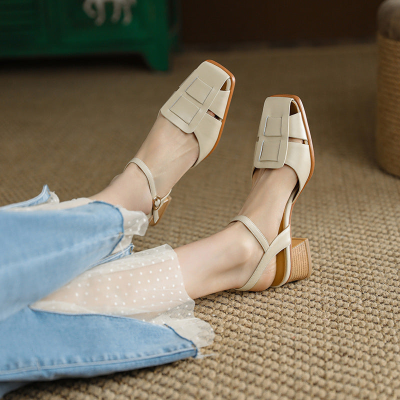 Simple Square Toe Mid-heel Shoes