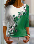 Floral Multicolor Printing Round Neck Casual Long Sleeve