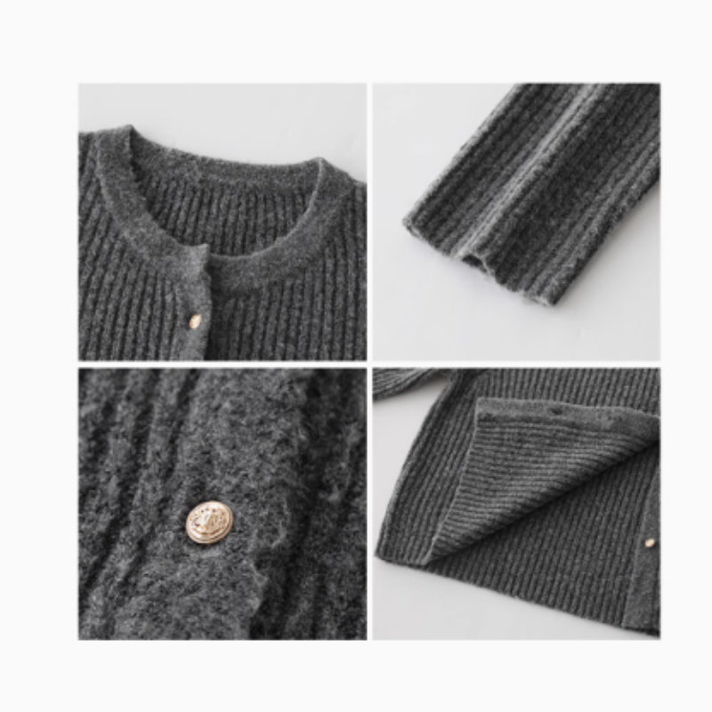 Autumn New Simple Round Neck Knitted Cardigan