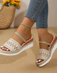 New Color-blocked Wave-patterned Sandals Summer Fashion Wedges Slippers Outdoor Ethnic Style One-line Thick-soled Shoes For Women