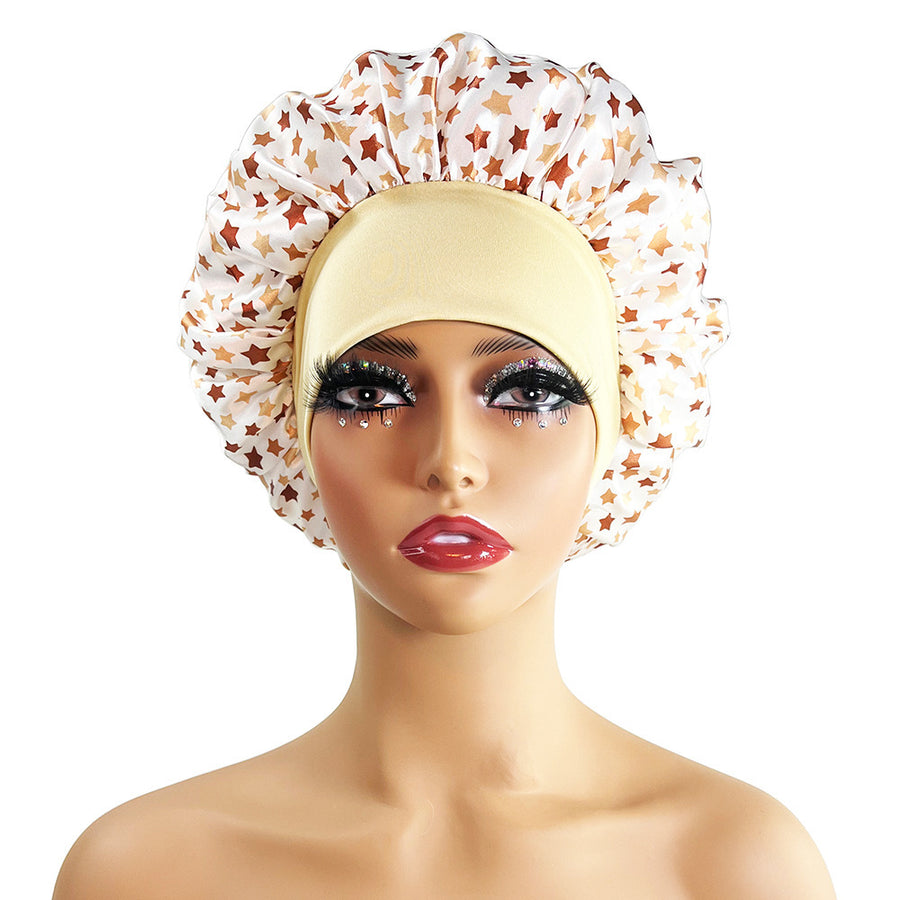 Wide-brimmed Satin Printing Nightcap Beauty Shower Cap Stretch