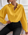 Commute Style Solid Color Round Neck Long Sleeve Single-breasted Women's Shirt