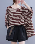 Summer Women's Loose Plus Size Striped Batwing Sleeve T-shirt