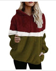 Three-color Stitching Fleece Hooded Sweater